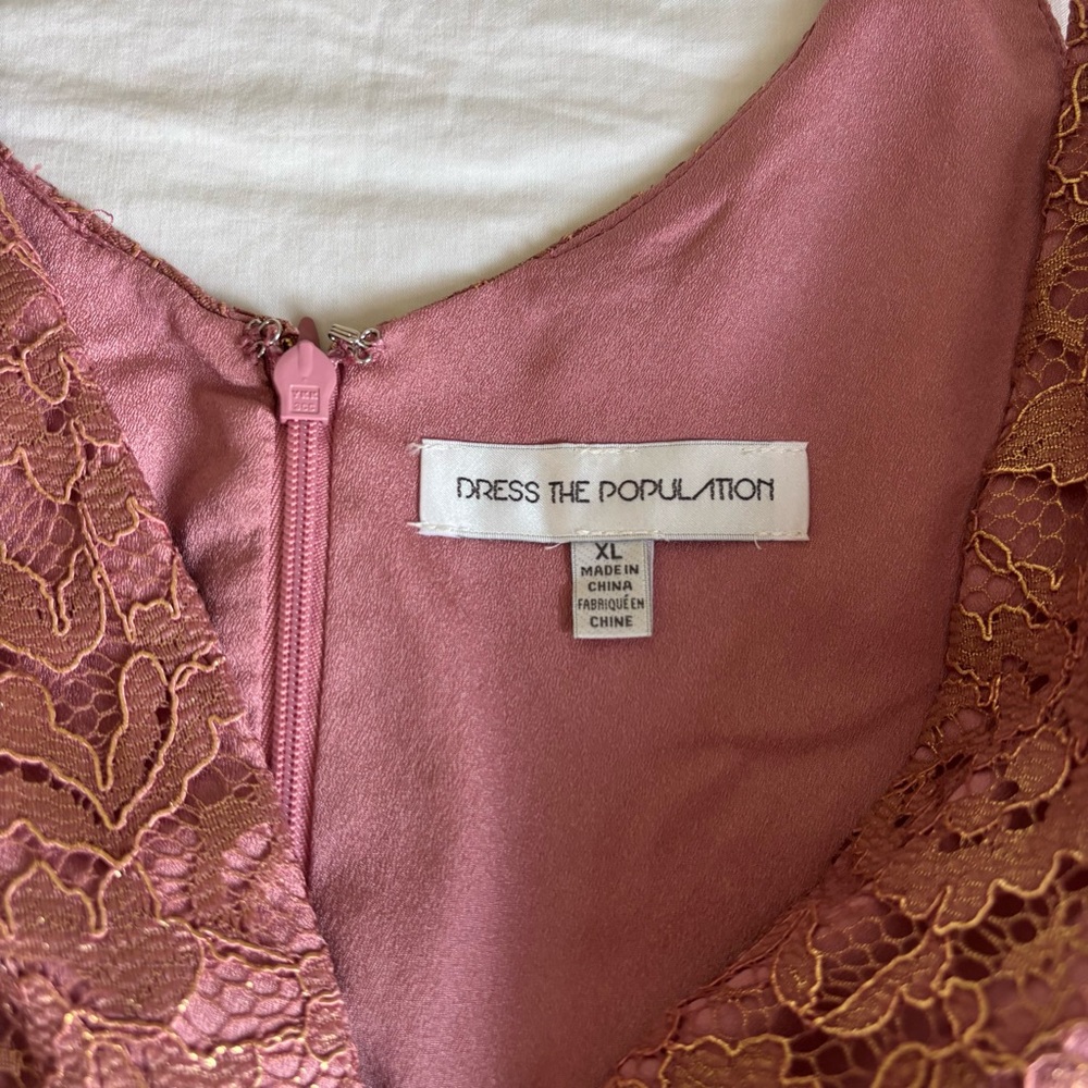 Dress the Population Mauve Gold Lace Leilani Illusion Hem Midi Dress • Size XL - Picture 8 of 16